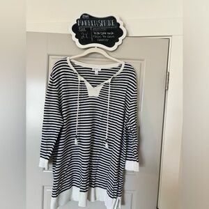 2x Market & Spruce Leila split neck tassel 3/4 sleeve striped sweater